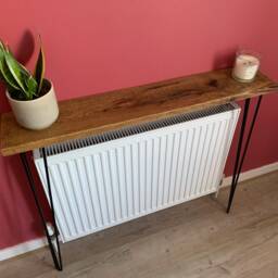 Reclaimed Oak Console Table Radiator Cover With Black Hairpin Legs - thumbnail 2