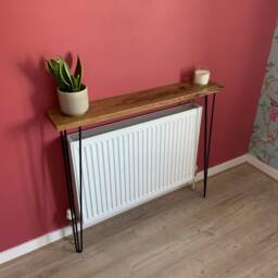 Reclaimed Oak Console Table Radiator Cover With Black Hairpin Legs - thumbnail 3