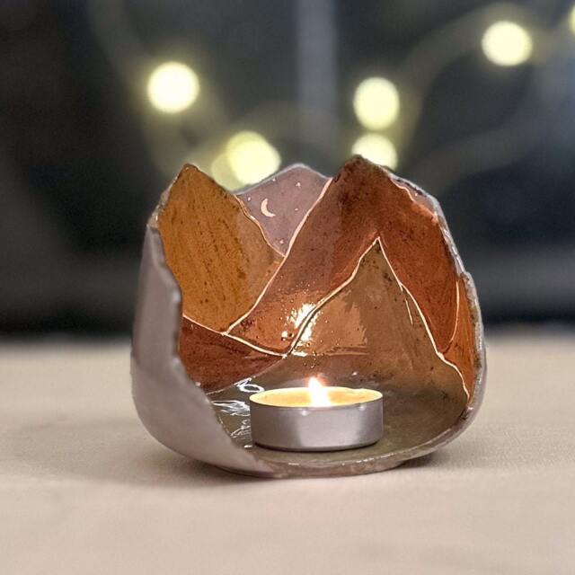 Candle Holder - Handmade Tea Light Mountain Decor, Night & Theme, Indoor Home Decor - image 1