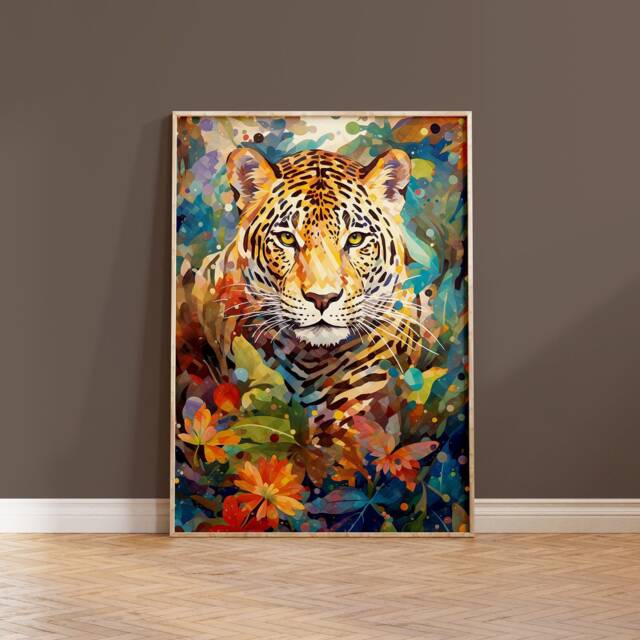 Colorful Leopard Art Print Jungle Collage, Animal Lover Gift