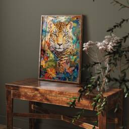 Colorful Leopard Art Print Jungle Collage, Animal Lover Gift - thumbnail 3