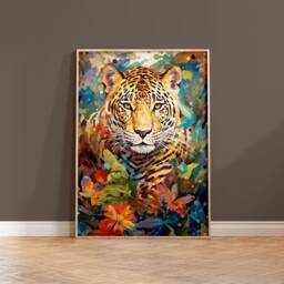 Colorful Leopard Art Print Jungle Collage, Animal Lover Gift - thumbnail 1
