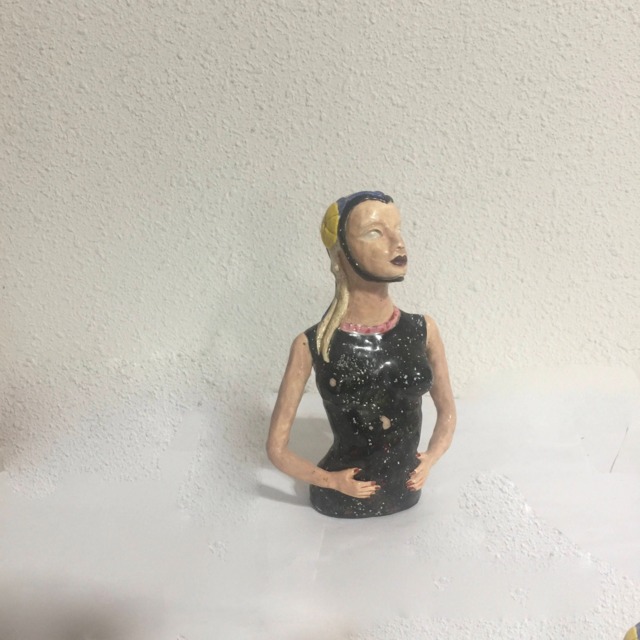 Ceramic Sculpture Figurative Garden Art Clay Vessel Lady Flower Vase - image 1