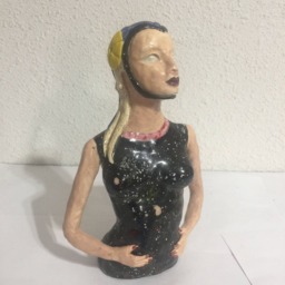 Ceramic Sculpture Figurative Garden Art Clay Vessel Lady Flower Vase - thumbnail 4