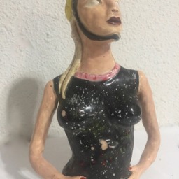 Ceramic Sculpture Figurative Garden Art Clay Vessel Lady Flower Vase - thumbnail 2