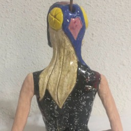 Ceramic Sculpture Figurative Garden Art Clay Vessel Lady Flower Vase - thumbnail 3
