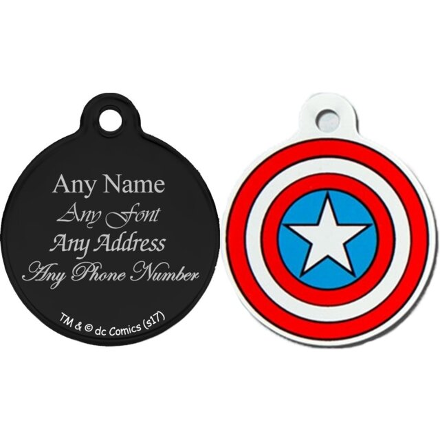 Personalised Engraved Superhero Pet Tag, Measures To 32mm, Captain America, Perfect For Any