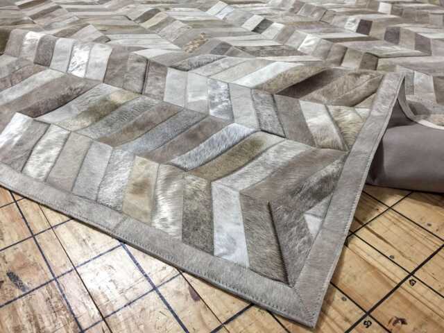Taupe Cowhide Rug Chevron Patchwork Design, Handmade - image 1