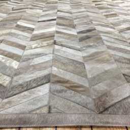 Taupe Cowhide Rug Chevron Patchwork Design, Handmade - thumbnail 3