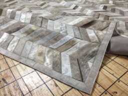 Taupe Cowhide Rug Chevron Patchwork Design, Handmade - thumbnail 1