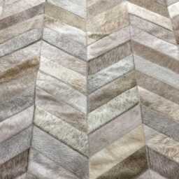 Taupe Cowhide Rug Chevron Patchwork Design, Handmade - thumbnail 2