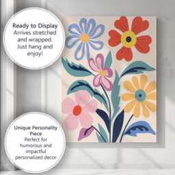 Colourful Wildflower Botanical Illustration With Decorative Leaves Canvas Wall Art Print Decor Picture Ready To Hang - thumbnail 3