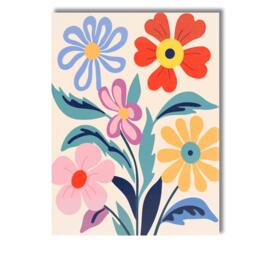Colourful Wildflower Botanical Illustration With Decorative Leaves Canvas Wall Art Print Decor Picture Ready To Hang - thumbnail 1