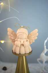 Knitted Angel Handcrafted Christmas Candle Soy Beeswax Blend, Festive Decor - thumbnail 1