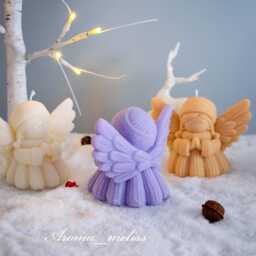 Knitted Angel Handcrafted Christmas Candle Soy Beeswax Blend, Festive Decor - thumbnail 4