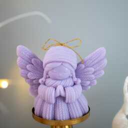Knitted Angel Handcrafted Christmas Candle Soy Beeswax Blend, Festive Decor - thumbnail 3