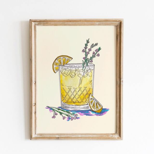 Lemonade Cocktail Wall Art Print, Hand Illustrated, Decor Kitchen Decor, Preppy Cute Art, Drink Bar Cart Dorm - image 1