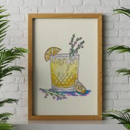 Lemonade Cocktail Wall Art Print, Hand Illustrated, Decor Kitchen Decor, Preppy Cute Art, Drink Bar Cart Dorm - thumbnail 2