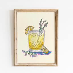 Lemonade Cocktail Wall Art Print, Hand Illustrated, Decor Kitchen Decor, Preppy Cute Art, Drink Bar Cart Dorm - thumbnail 1