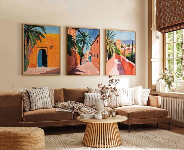 Set Of 3 Marrakech Posters, Morocco Wall Art Prints, Souks Decor, Moroccan Travel Print, Bohemian Gift - image 1