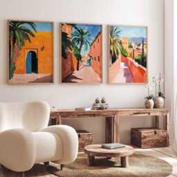 Set Of 3 Marrakech Posters, Morocco Wall Art Prints, Souks Decor, Moroccan Travel Print, Bohemian Gift - thumbnail 2