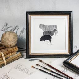 8x8 Inch Square Simple Cottage-style Rounded Bead Profile - Black With Pale Ochre Inner Edge Photo Frame Deluxe Quality - thumbnail 3