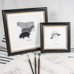 8x8 Inch Square Simple Cottage-style Rounded Bead Profile - Black With Pale Ochre Inner Edge Photo Frame Deluxe Quality - thumbnail 2