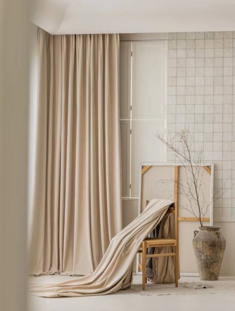 Gv91 A Pair Of Beige Cotton Blend Velvet Curtains , Living Room Curtains, Velvet Drapery Panels, Bedroom Custom Made - image 1