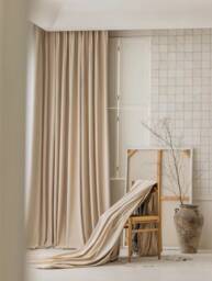 Gv91 A Pair Of Beige Cotton Blend Velvet Curtains , Living Room Curtains, Velvet Drapery Panels, Bedroom Custom Made