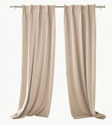 Gv91 A Pair Of Beige Cotton Blend Velvet Curtains , Living Room Curtains, Velvet Drapery Panels, Bedroom Custom Made - thumbnail 2