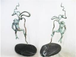Not For Sale/ Auctioned Globe Guard/ Chimp/ Bronze Hanging Monkey in Curly Hazel Branch/ Small Black Decorative Stone/ Total 11 - thumbnail 1