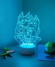 Personalised Bluey Family Led Night Light Remote Controlled Engraved Cartoon Lamp - thumbnail 1
