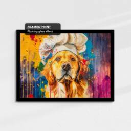 Golden Retriever Chef Hat Cooking Painting Framed Poster Print & Canvas Wall Decor Art Kitchen Home Room Dog Gift Idea Pet - thumbnail 2