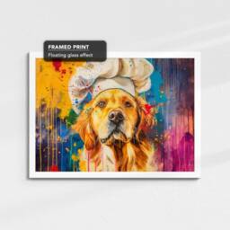 Golden Retriever Chef Hat Cooking Painting Framed Poster Print & Canvas Wall Decor Art Kitchen Home Room Dog Gift Idea Pet - thumbnail 3