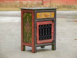 Wooden Bedside Table, Cabinet, Nightstand, Side Indian Ethnic Style, Storage Bedroom Furniture, Handmade Hand-Painted - thumbnail 1