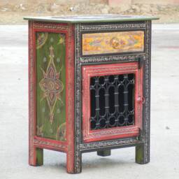 Wooden Bedside Table, Cabinet, Nightstand, Side Indian Ethnic Style, Storage Bedroom Furniture, Handmade Hand-Painted - thumbnail 2