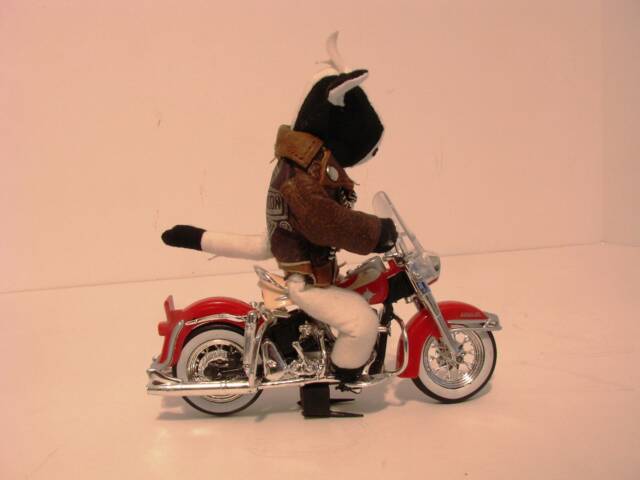 A Harley-Davidson Duo-Glide Riding Muslin Bull Doll With A Leather Jacket - 118 Scale - image 1