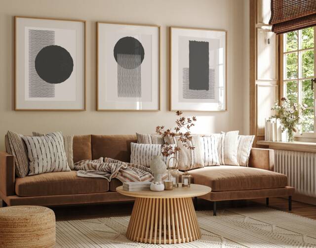 Black & Beige Abstract Circle Line Art Set Of 3, Minimal Contemporary Print, Wall Art, Poster, Gallery Home Decor, Fast Delivery - image 1