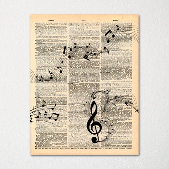 Musical Notes Dictionary Art Print/Vintage Paper