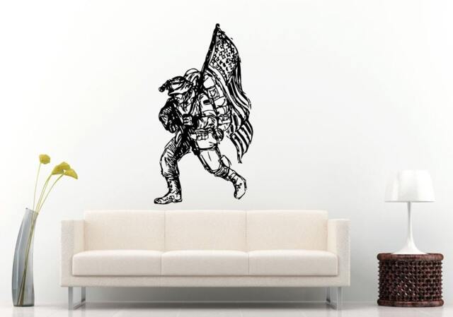 American Soldier Army Marine Trooper Support Our Troops Patriotic Symbol Usa Flag Hero Wall Decal Vinyl Sticker Mural Room Decor L1252 - image 1