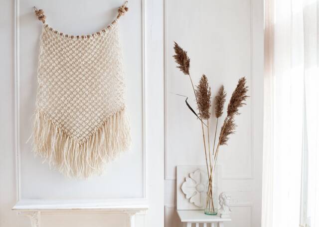 Jute Macrame Wall Hanging With Fringes - Japandi Style Decor - image 1