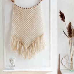 Jute Macrame Wall Hanging With Fringes - Japandi Style Decor - thumbnail 2