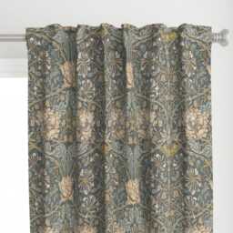 Floral Damask Curtain Panel - Victorian Vintage Style Edwardian Custom Morris Honeysuckle By Peacoquettedesigns - thumbnail 1