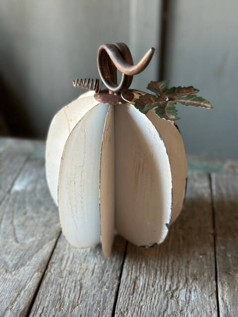 Cute Metal Pumpkin White Fall Decor Harvest Thanksgiving Halloween Farmhouse Art 10 - image 1
