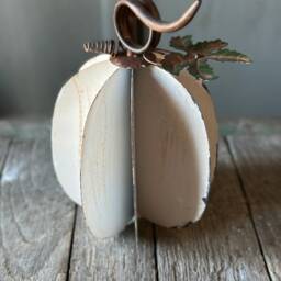 Cute Metal Pumpkin White Fall Decor Harvest Thanksgiving Halloween Farmhouse Art 10 - thumbnail 2