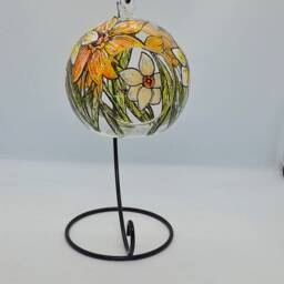 March Birth Flower Hand Painted Glass Hanging Tealight Holder With Stand, Daffodils & Jonquil, Birth Flowers, Birthday, Glassart - thumbnail 3