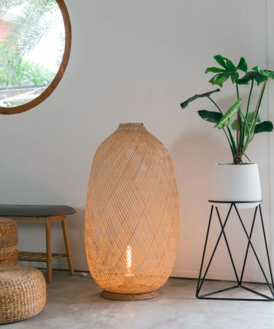 Jumbo Handmade Bamboo Floor Lamp, Woven Rustic Rattan Wicker Lantern Light - image 1