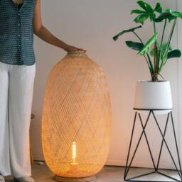 Jumbo Handmade Bamboo Floor Lamp, Woven Rustic Rattan Wicker Lantern Light - thumbnail 2