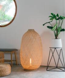 Jumbo Handmade Bamboo Floor Lamp, Woven Rustic Rattan Wicker Lantern Light - thumbnail 1