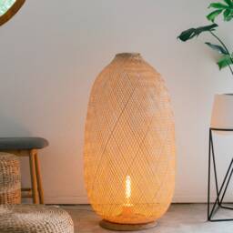 Jumbo Handmade Bamboo Floor Lamp, Woven Rustic Rattan Wicker Lantern Light - thumbnail 3